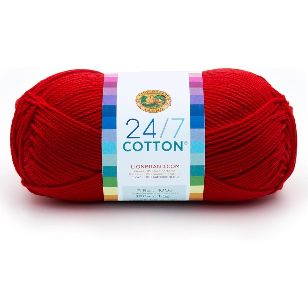image:imageLion Brand 247 Cotton Yarn Yarn for Knitting Crocheting and Crafts Amber 3 Pack Light Worsted 100 Mercerized Cotton Yarn for Crochet Knitting Craft 185 Yards of Natural Fiber for Tees Bags DishclothsRed