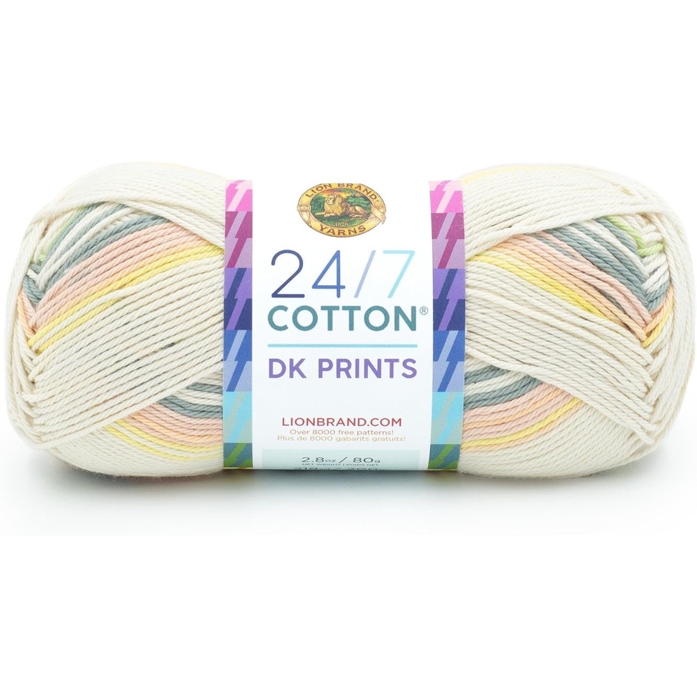 image:imageLion Brand Yarn 247 Cotton DK Prints Lightweight Yarn for Crochet Knitting Crafts Flamingo Cream with Multicolor Stripes 1 Pack Natural Fiber for Soft Shawls Light Blankets Summer Projects Cotton Yarn for Knitting Crochet Crafts Light Weight Fiber for Bags Blankets Soft Shawls Summer Hats Baby ClothesSeaglass