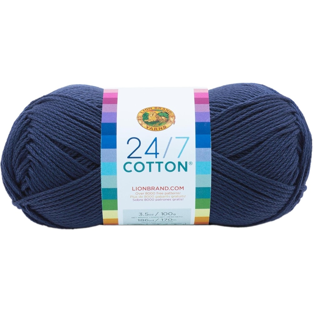 image:imageLion Brand Yarn 247 Cotton Yarn Charcoal Gray 1 Pack Light Worsted 100 Mercerized Cotton Yarn for Crochet Knitting Craft 185 Yards of Natural Fiber for Tees Bags DishclothsNavy