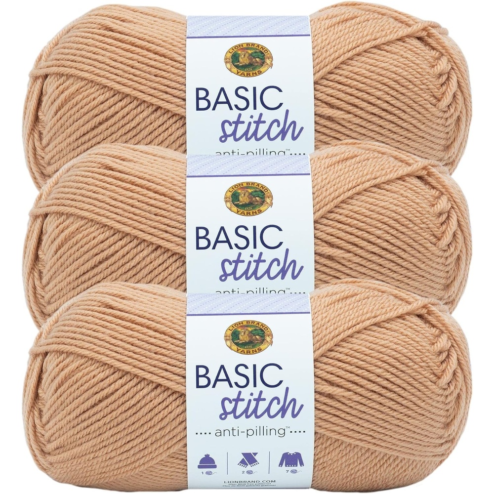 image:imageLion Brand Yarn Basic Stitch AntiPilling Yarn for Crocheting Knitting and Crafts Clay 3 Pack