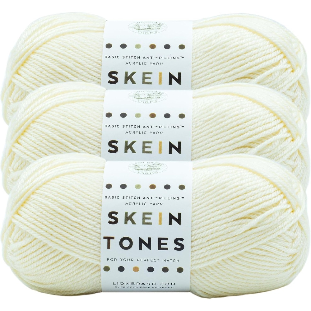 image:imageLion Brand Yarn Basic Stitch AntiPilling Yarn for Crocheting Knitting and Crafts Ivory 3 Pack