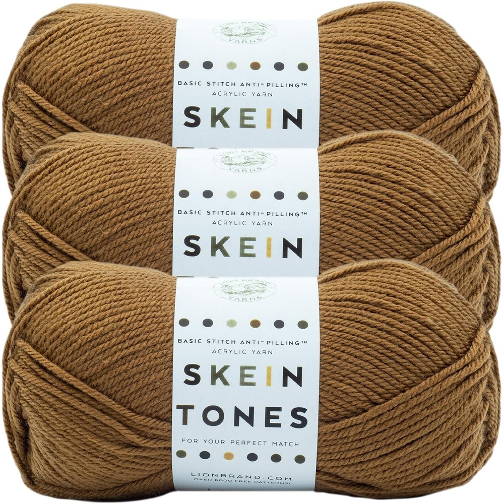 image:imageLion Brand Yarn Basic Stitch AntiPilling Yarn for Crocheting Knitting and Crafts Nutmeg 3 Pack