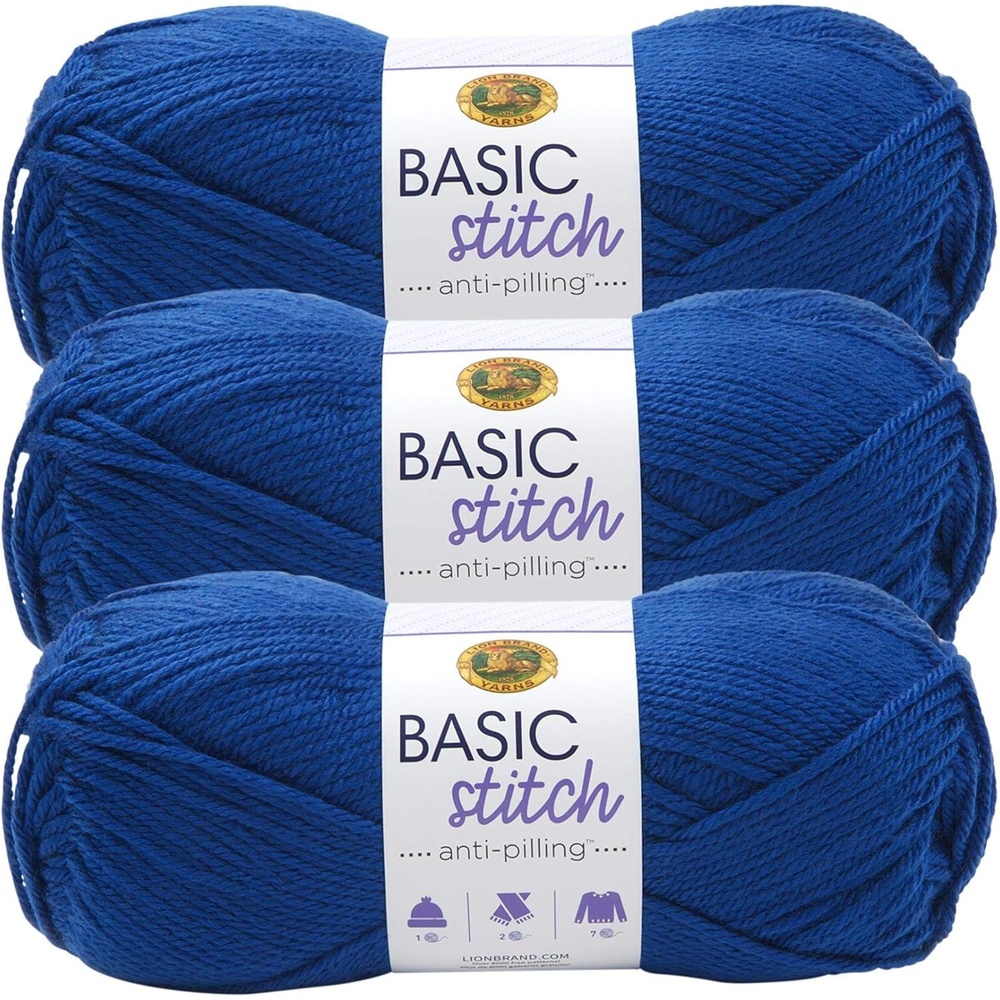 image:imageLion Brand Yarn Basic Stitch AntiPilling Yarn for Crocheting Knitting and Crafts Royal Blue 3 Pack