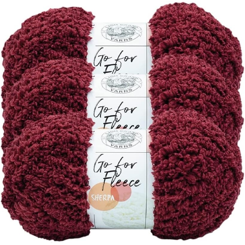 image:imageLion Brand Yarn Go for Fleece Sherpa Jumbo Yarn for Knitting Crocheting and Crafting 3 Pack Merlot