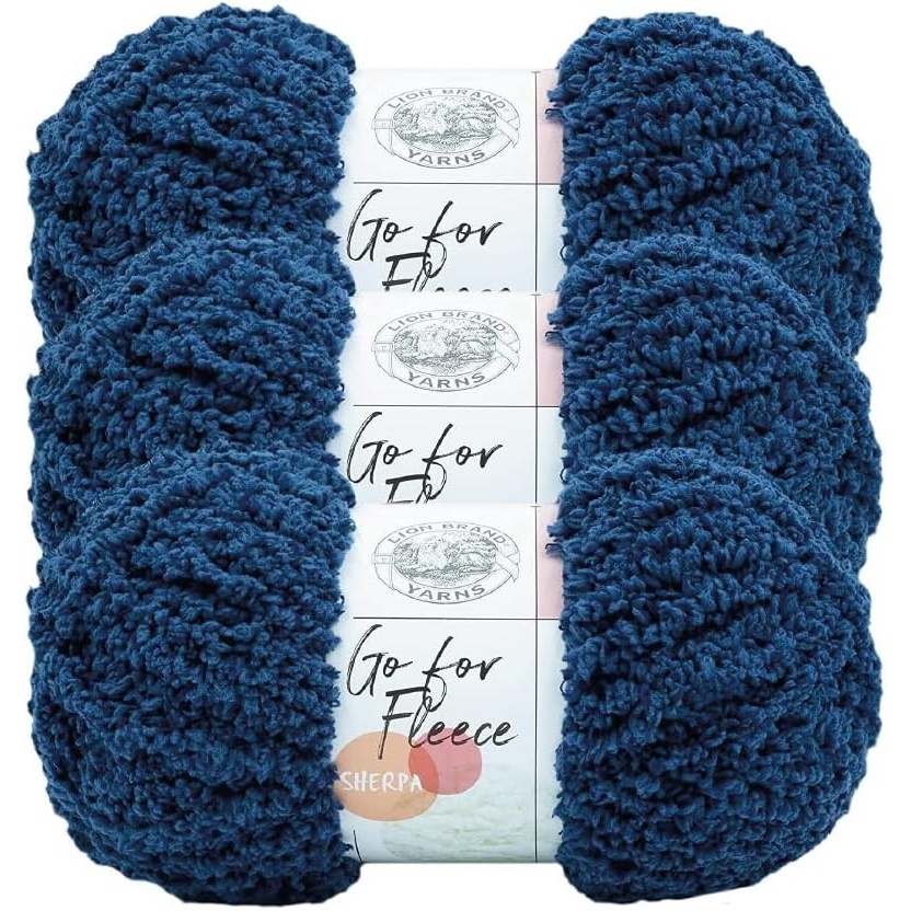 image:imageLion Brand Yarn Go for Fleece Sherpa Jumbo Yarn for Knitting Crocheting and Crafting 3 Pack Navy