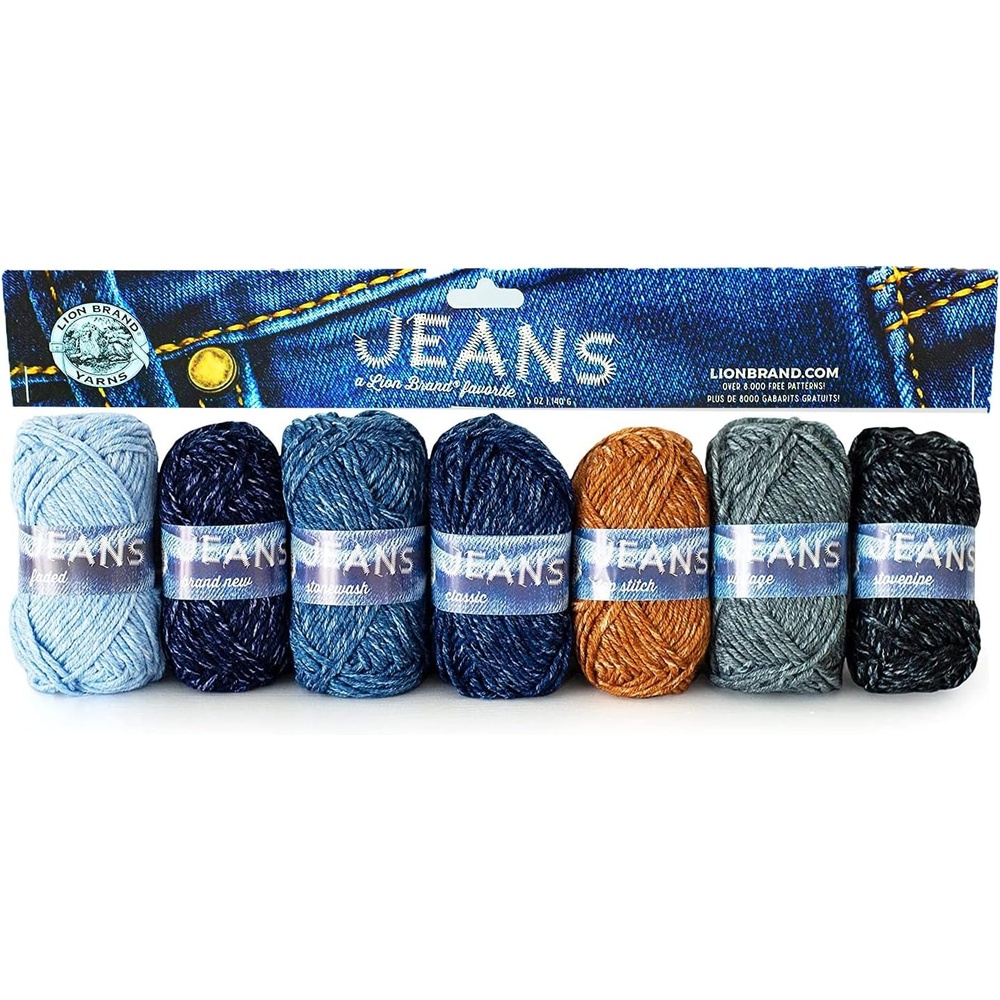 image:imageLion Brand Yarn Jeans Worsted Weight Yarn Knitting Crochet and Crafts 7 Mini Balls Acrylic Fiber Multipack for Small Projects Accents and Trim