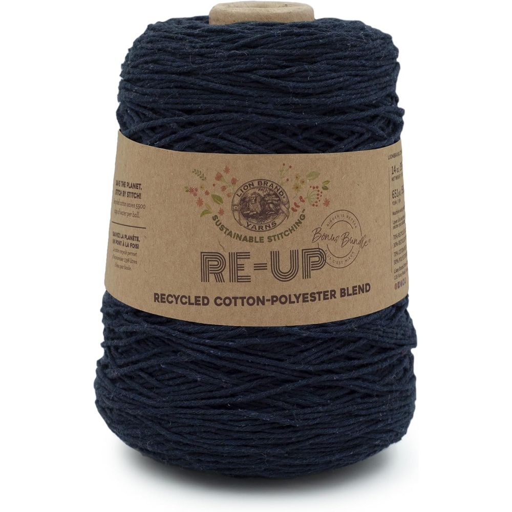 image:imageLion Brand Yarn ReUp Bonus Bundle Yarn for Crocheting amp Knitting Pomegranate 1 Pack Recycled Cotton Polyester Blend Yarn for Knitting Crochet Crafts Worsted Fiber for Bags Kitchen Dishcloths BlanketsMidnight
