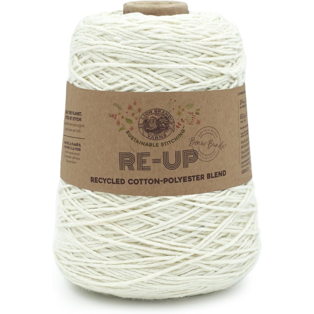 image:imageLion Brand Yarn ReUp Bonus Bundle Yarn for Crocheting amp Knitting Pomegranate 1 Pack Recycled Cotton Polyester Blend Yarn for Knitting Crochet Crafts Worsted Fiber for Bags Kitchen Dishcloths BlanketsFull Moon