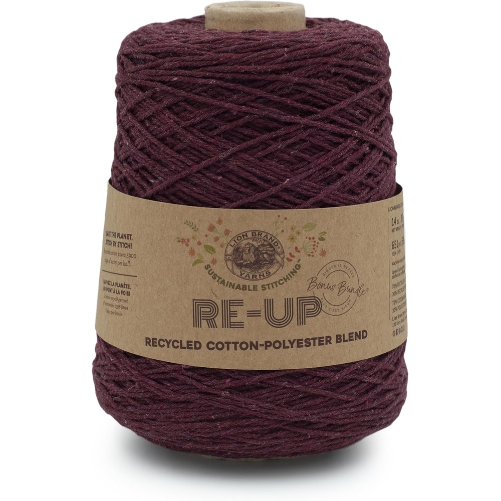 image:imageLion Brand Yarn ReUp Bonus Bundle Yarn for Crocheting amp Knitting Pomegranate 1 Pack Recycled Cotton Polyester Blend Yarn for Knitting Crochet Crafts Worsted Fiber for Bags Kitchen Dishcloths BlanketsPomegranate
