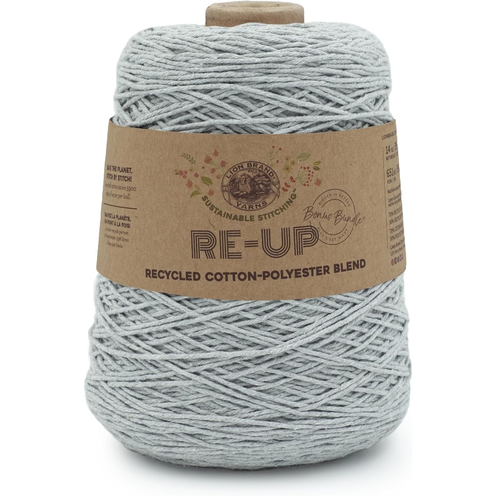 image:imageLion Brand Yarn ReUp Bonus Bundle Yarn for Crocheting amp Knitting Pomegranate 1 Pack Recycled Cotton Polyester Blend Yarn for Knitting Crochet Crafts Worsted Fiber for Bags Kitchen Dishcloths BlanketsSilver Lining
