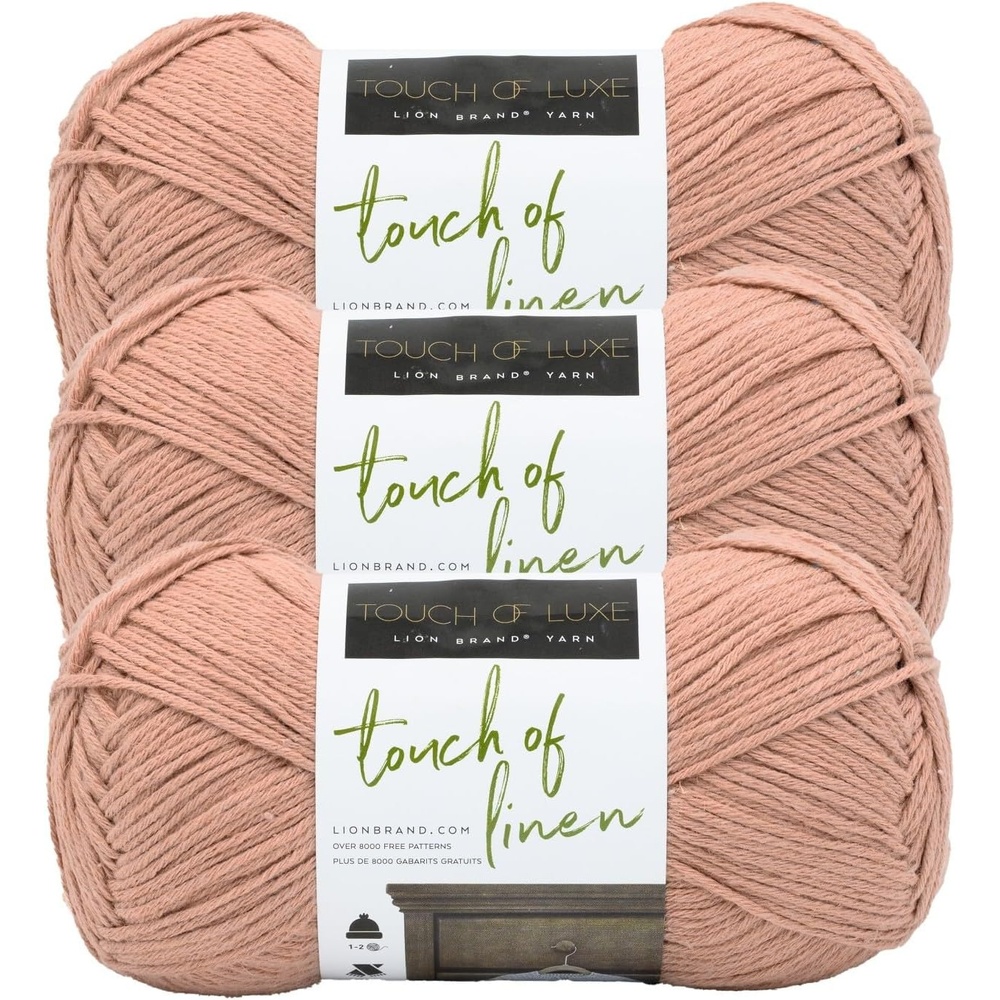 image:imageLion Brand Yarn Touch of Linen Crochet Yarn Clay Pink 3 Pack Cotton Linen Blend Yarn for Knitting Crochet Crafts Worsted Weight Fiber for Blankets Soft Shawls Sweaters Clothes