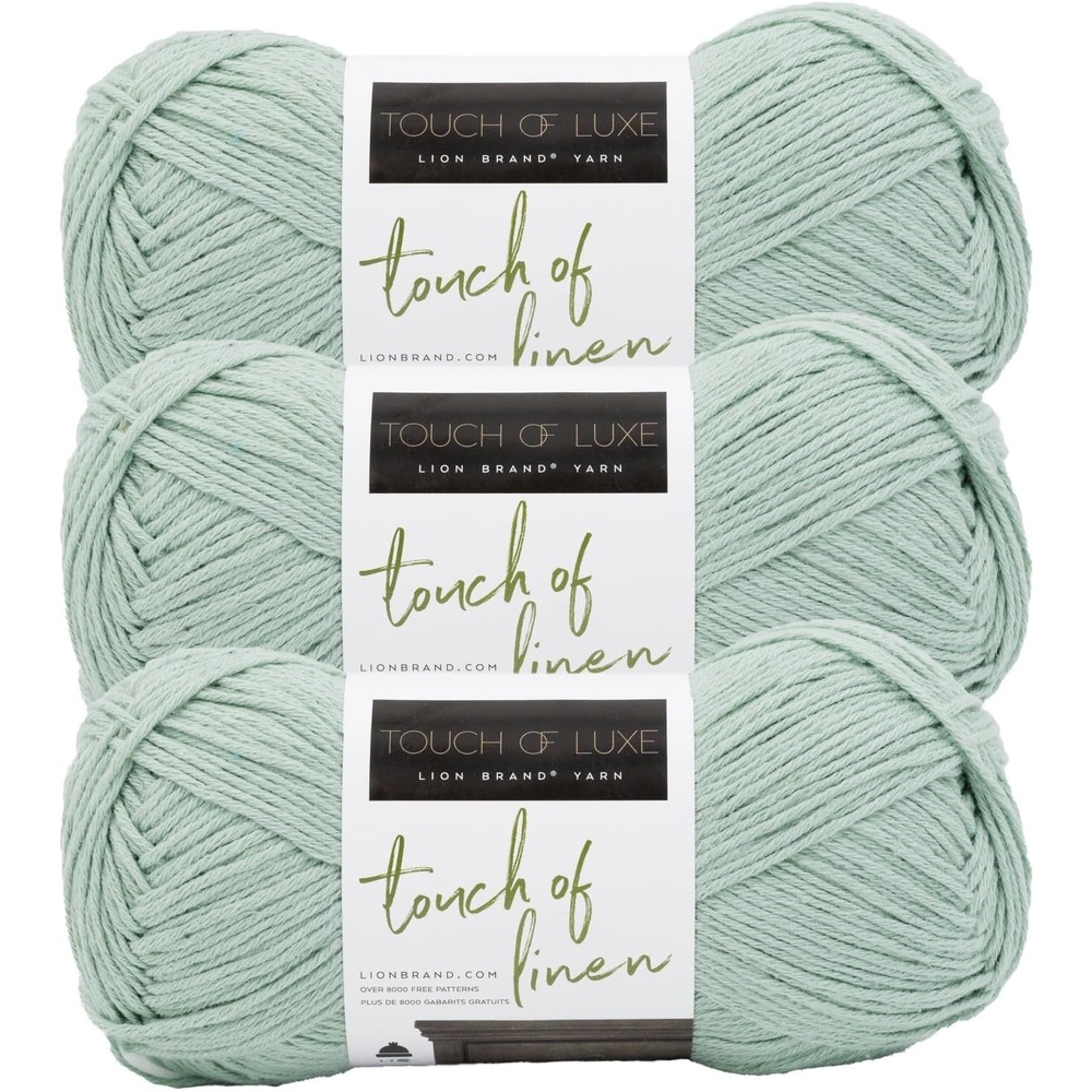 image:imageLion Brand Yarn Touch of Linen Crochet Yarn Cove Aqua 3 Pack Cotton Linen Blend Yarn for Knitting Crochet Crafts Worsted Weight Fiber for Blankets Soft Shawls Sweaters Clothes