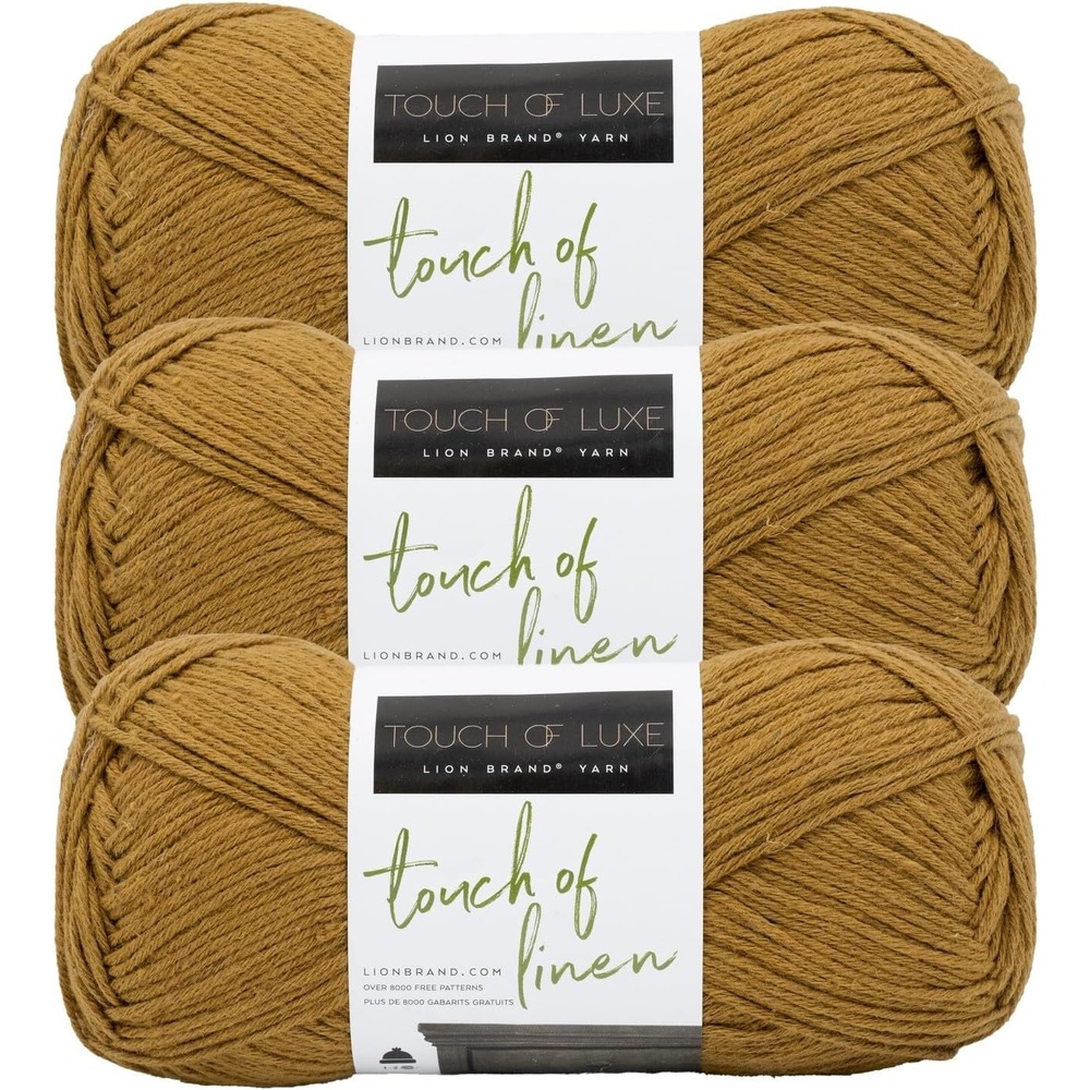 image:imageLion Brand Yarn Touch of Linen Crochet Yarn Dijon Golden Yellow 3 Pack Cotton Linen Blend Yarn for Knitting Crochet Crafts Worsted Weight Fiber for Blankets Soft Shawls Sweaters Clothes