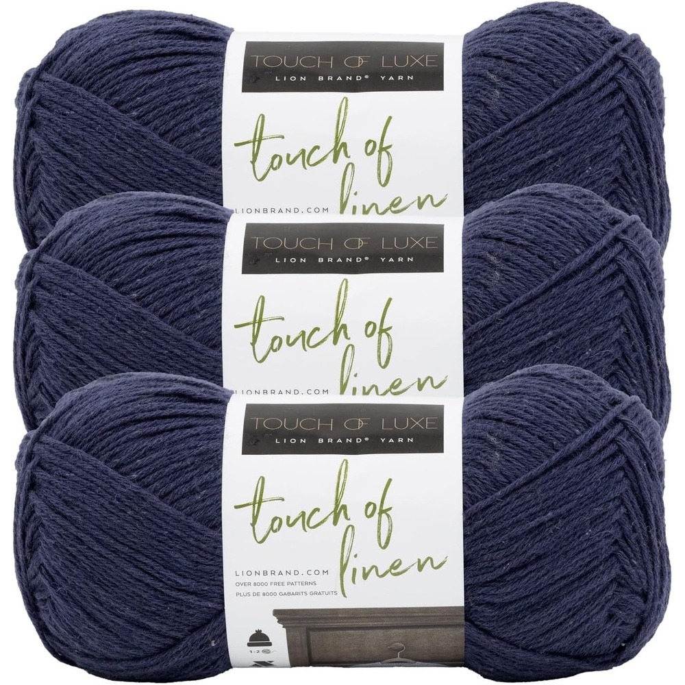 image:imageLion Brand Yarn Touch of Linen Crochet Yarn Indigo Blue 3 Pack Cotton Linen Blend Yarn for Knitting Crochet Crafts Worsted Weight Fiber for Blankets Soft Shawls Sweaters Clothes