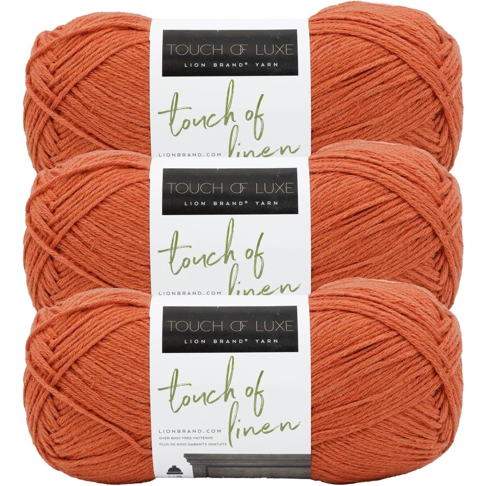 image:imageLion Brand Yarn Touch of Linen Crochet Yarn Terracotta Orange 3 Pack Cotton Linen Blend Yarn for Knitting Crochet Crafts Worsted Weight Fiber for Blankets Soft Shawls Sweaters Clothes