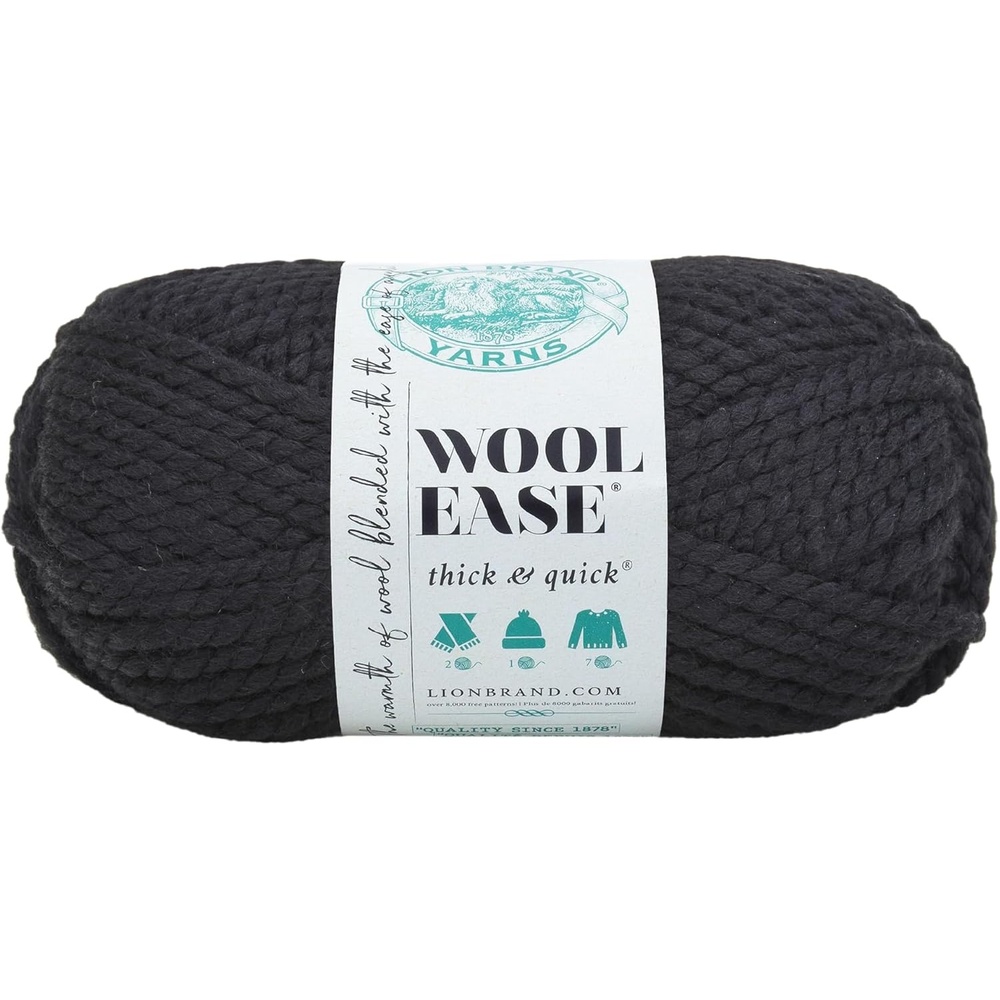 image:imageLion Brand Yarn WoolEase Thick and Quick Yarn Soft and Bulky Yarn for Knitting Crocheting and Crafting 3 Pack Abalone Super Bulky Wool Acrylic Blend Fiber for Soft Hats Sweaters Chunky Blankets Yarn for Crochet Knitting Crafts WeavingBlack