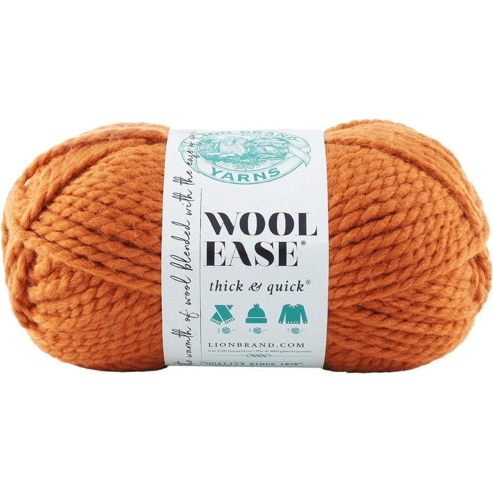 image:imageLion Brand Yarn WoolEase Thick and Quick Yarn Soft and Bulky Yarn for Knitting Crocheting and Crafting 3 Pack Abalone Super Bulky Wool Acrylic Blend Fiber for Soft Hats Sweaters Chunky Blankets Yarn for Crochet Knitting Crafts WeavingPumpkin