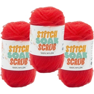 (3 Pack) Lion Brand Yarn Stitch Soak Scrub Nylon Yarn for Crafts, Graphite(Poppy Red)