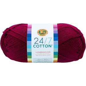 Lion Brand 24/7 Cotton Yarn, Yarn for Knitting, Crocheting, and Crafts, Amber, 3 Pack | Light Worsted 100% Mercerized Cotton Yarn for Crochet, Knitting, Craft, 185 Yards of Natural Fiber for Tees, Bags, Dishcloths(Magenta)