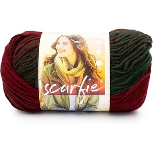 Lion Brand Yarn (1 Skein) Scarfie Bulky Yarn, Pink/Silver(Deep Red/Dark Green)