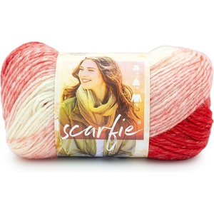 Lion Brand Yarn (1 Skein) Scarfie Bulky Yarn, Pink/Silver(Red/Cream)