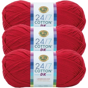 Lion Brand Yarn, 24/7 Cotton DK Crochet Yarn, Grenadine, Red, 3 Pack | Cotton Yarn for Knitting, Crochet, Crafts, Light Weight Fiber for Bags, Blankets, Soft Shawls, Summer Hats, Baby Clothes