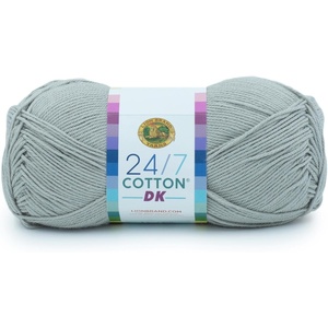 Lion Brand Yarn, 24/7 Cotton DK Crochet Yarn, Iron Grey, Metal Gray, 3 Pack | Cotton Yarn for Knitting, Crochet, Crafts, Light Weight Fiber for Bags, Blankets, Soft Shawls, Summer Hats, Baby Clothes(Silver Lining)