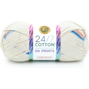Lion Brand Yarn 24/7 Cotton DK Prints Lightweight Yarn for Crochet, Knitting, Crafts, Flamingo, Cream with Multicolor Stripes, 1 Pack, Natural Fiber for Soft Shawls, Light Blankets, Summer Projects | Cotton Yarn for Knitting, Crochet, Crafts, Light Weight Fiber for Bags, Blankets, Soft Shawls, Summer Hats, Baby Clothes(Azul)