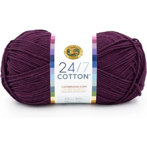Lion Brand Yarn, 24/7 Cotton Yarn, Amber, Golden Brown, 1 Pack | Light Worsted 100% Mercerized Cotton Yarn for Crochet, Knitting, Craft, 185 Yards of Natural Fiber for Tees, Bags, Dishcloths(Eggplant)