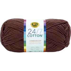 Lion Brand Yarn, 24/7 Cotton Yarn, Lilac, Purple, 1 Pack | Light Worsted 100% Mercerized Cotton Yarn for Crochet, Knitting, Craft, 185 Yards of Natural Fiber for Tees, Bags, Dishcloths(Coffee Beans)