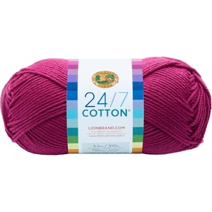 Lion Brand Yarn, 24/7 Cotton Yarn, Lilac, Purple, 1 Pack | Light Worsted 100% Mercerized Cotton Yarn for Crochet, Knitting, Craft, 185 Yards of Natural Fiber for Tees, Bags, Dishcloths(Rose)