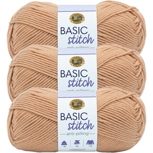 Lion Brand Yarn Basic Stitch Anti-Pilling Yarn for Crocheting, Knitting, and Crafts, Clay, 3 Pack