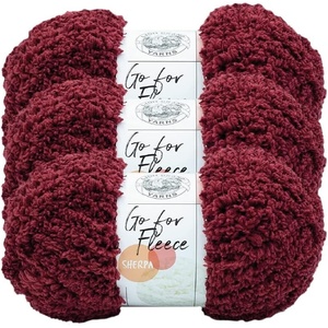 Lion Brand Yarn Go for Fleece Sherpa Jumbo Yarn for Knitting, Crocheting, and Crafting, 3 Pack, Merlot
