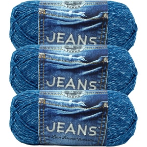 Lion Brand Yarn Jeans Yarn, Soft Yarn for Knitting and Crocheting, Yarn for Crafts, 3-Pack, Stonewash