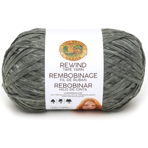 Lion Brand Yarn, Rewind Bulky Flat Tape Yarn for Crochet, Knitting and Crafts, Moto Jacket, 1 Pack, Soft Fiber for Bags, Summer Hats, and Shawls, Dark Grey(Olive You)