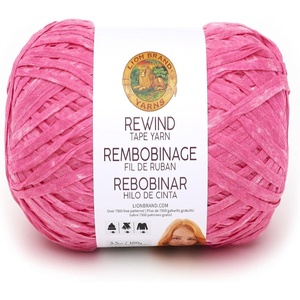 Lion Brand Yarn, Rewind Bulky Flat Tape Yarn for Crochet, Knitting and Crafts, Moto Jacket, 1 Pack, Soft Fiber for Bags, Summer Hats, and Shawls, Dark Grey(Think Pink)