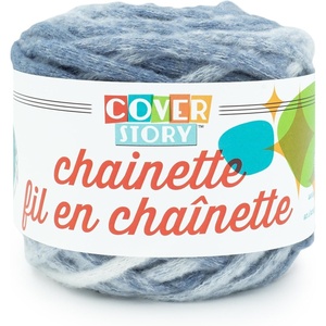 Lion Brand Yarn, Super Bulky Cover Story Chainette, Blanket Yarn for Knitting and Crochet, Black, 1 Pack(Faded Denim)