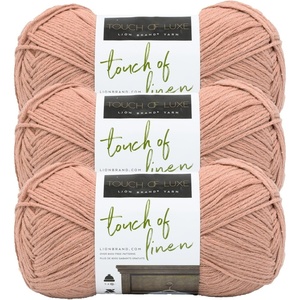 Lion Brand Yarn, Touch of Linen Crochet Yarn, Clay, Pink, 3 Pack | Cotton Linen Blend Yarn for Knitting, Crochet, Crafts, Worsted Weight Fiber for Blankets, Soft Shawls, Sweaters, Clothes