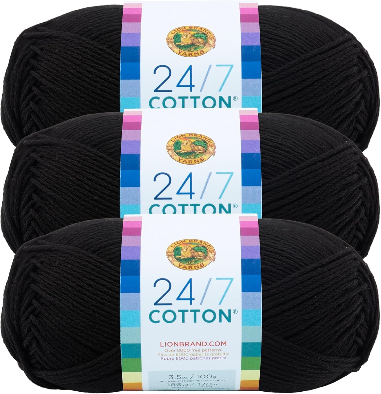 image:imageLion Brand Yarn 247 Cotton Mercerized Lightweight Yarn for Knitting Crochet and Crafts Tea Party 5 Pack Multicolor Pack of Natural Fiber for Breathable Tops Durable Bags and Dish ClothsBlack