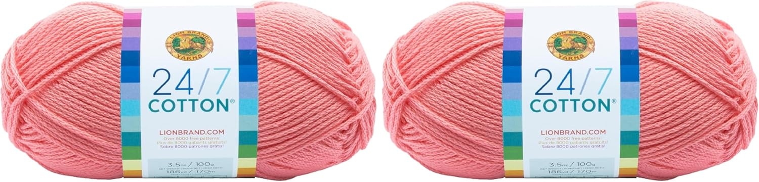 image:imageLion Brand Yarn 247 Cotton Mercerized Lightweight Yarn for Knitting Crochet and Crafts Tea Party 5 Pack Multicolor Pack of Natural Fiber for Breathable Tops Durable Bags and Dish ClothsPink