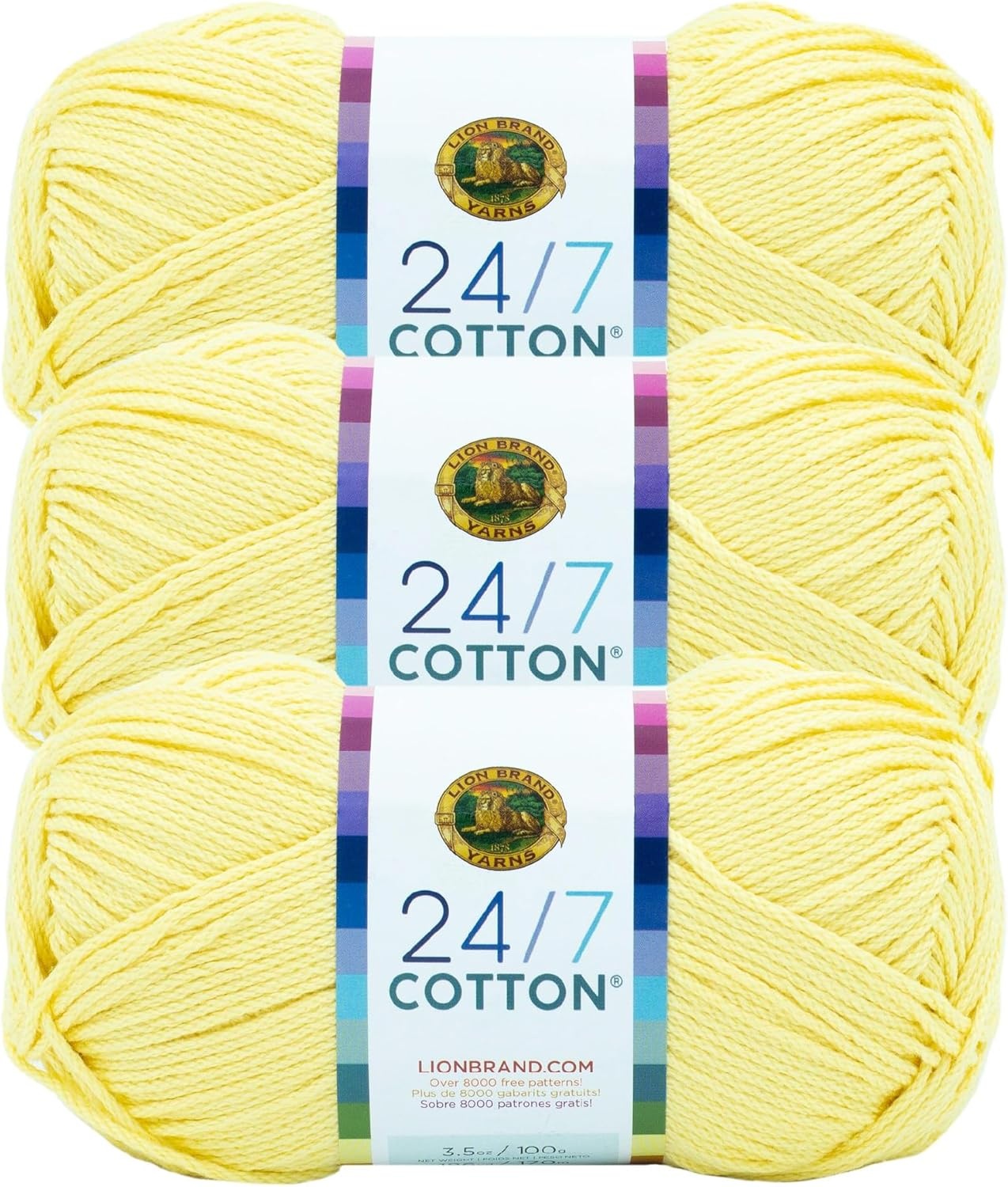 image:imageLion Brand Yarn 247 Cotton Mercerized Lightweight Yarn for Knitting Crochet and Crafts Tea Party 5 Pack Multicolor Pack of Natural Fiber for Breathable Tops Durable Bags and Dish ClothsLemon