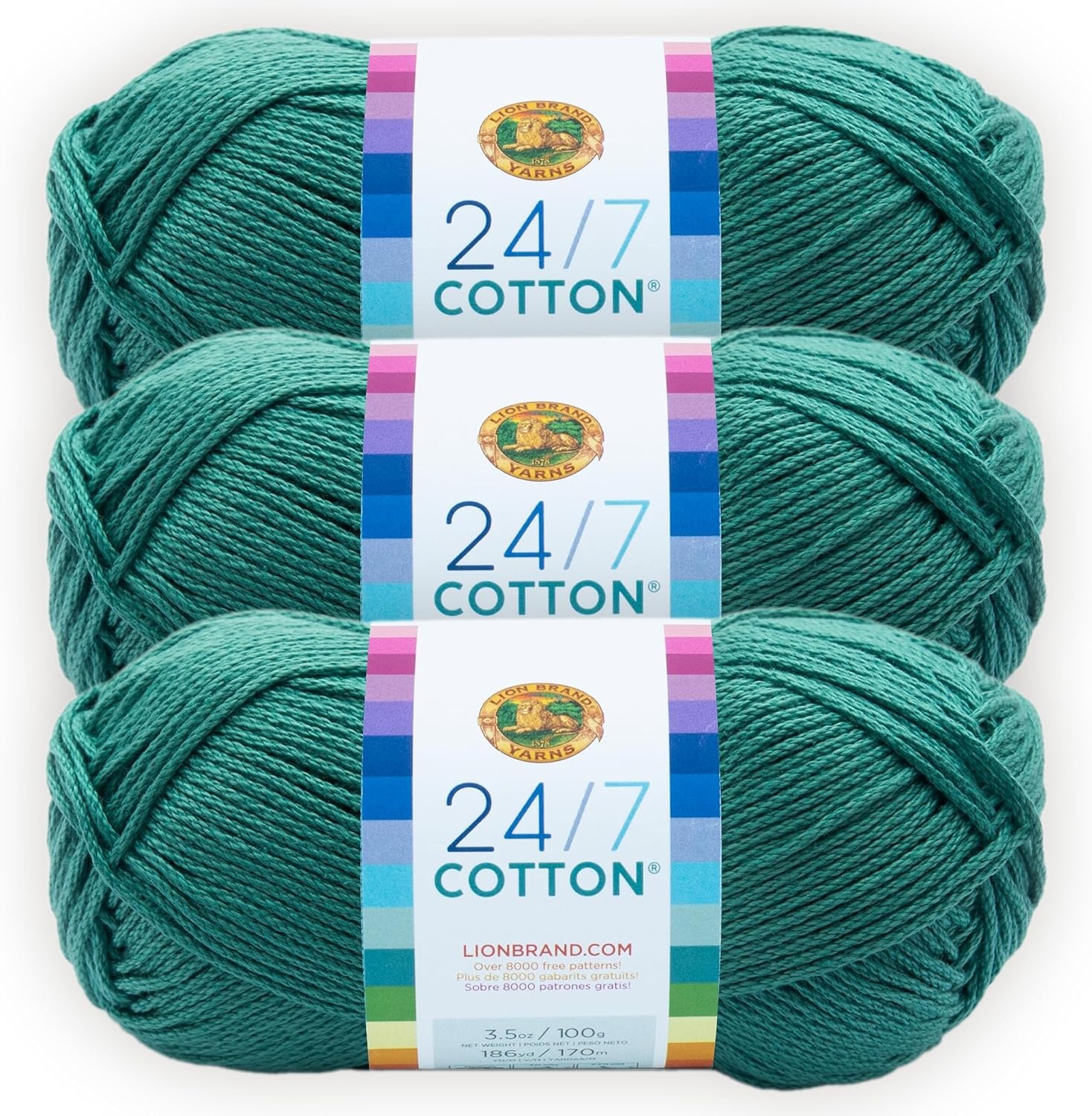 image:imageLion Brand Yarn 247 Cotton Mercerized Lightweight Yarn for Knitting Crochet and Crafts Tea Party 5 Pack Multicolor Pack of Natural Fiber for Breathable Tops Durable Bags and Dish ClothsJade