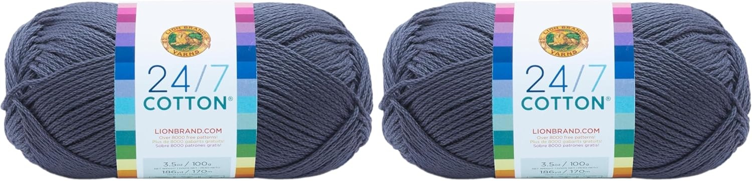 image:imageLion Brand Yarn 247 Cotton Mercerized Lightweight Yarn for Knitting Crochet and Crafts Tea Party 5 Pack Multicolor Pack of Natural Fiber for Breathable Tops Durable Bags and Dish ClothsDenim