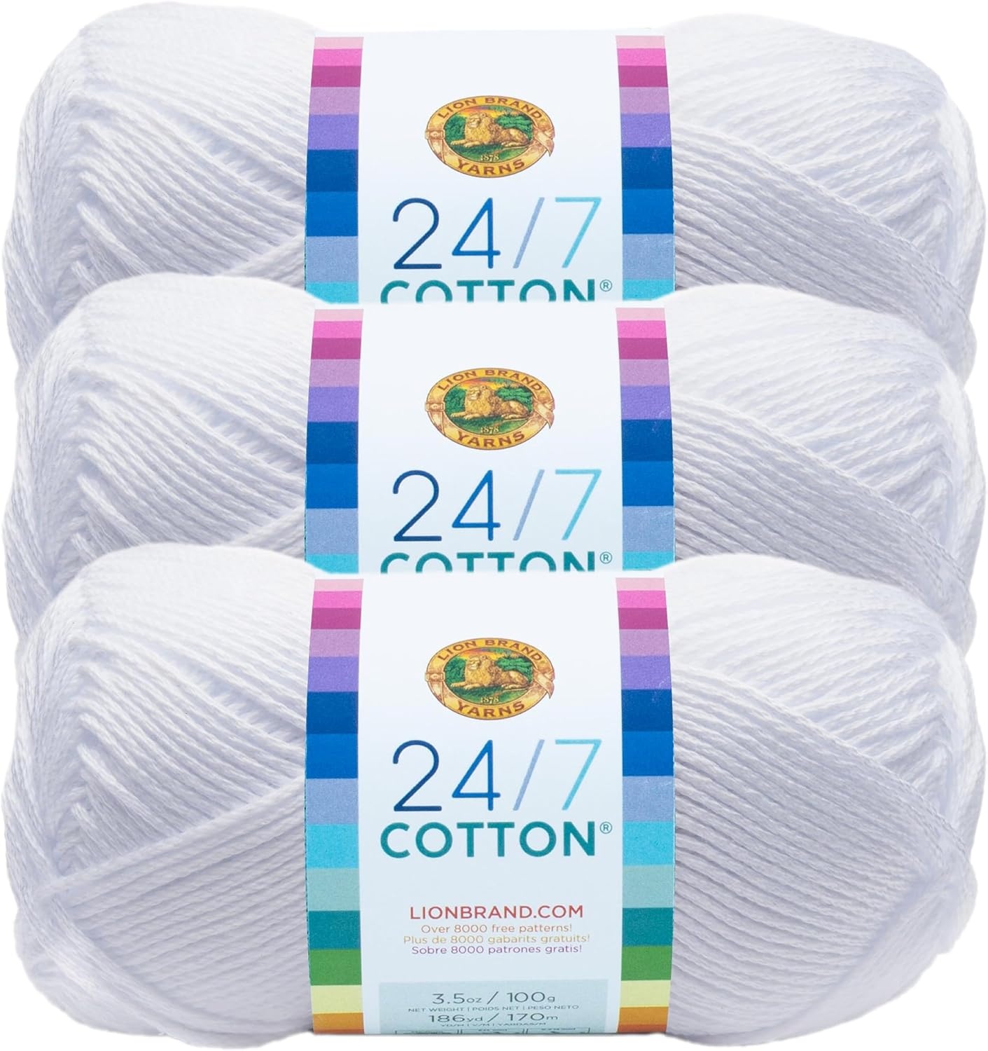 image:imageLion Brand Yarn 247 Cotton Mercerized Lightweight Yarn for Knitting Crochet and Crafts Tea Party 5 Pack Multicolor Pack of Natural Fiber for Breathable Tops Durable Bags and Dish ClothsWhite