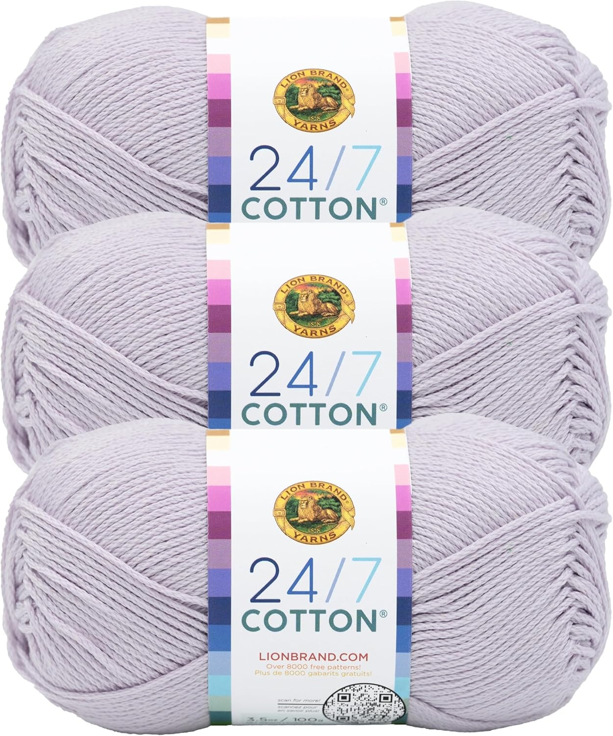 image:imageLion Brand Yarn 247 Cotton Mercerized Lightweight Yarn for Knitting Crochet and Crafts Tea Party 5 Pack Multicolor Pack of Natural Fiber for Breathable Tops Durable Bags and Dish ClothsWisteria