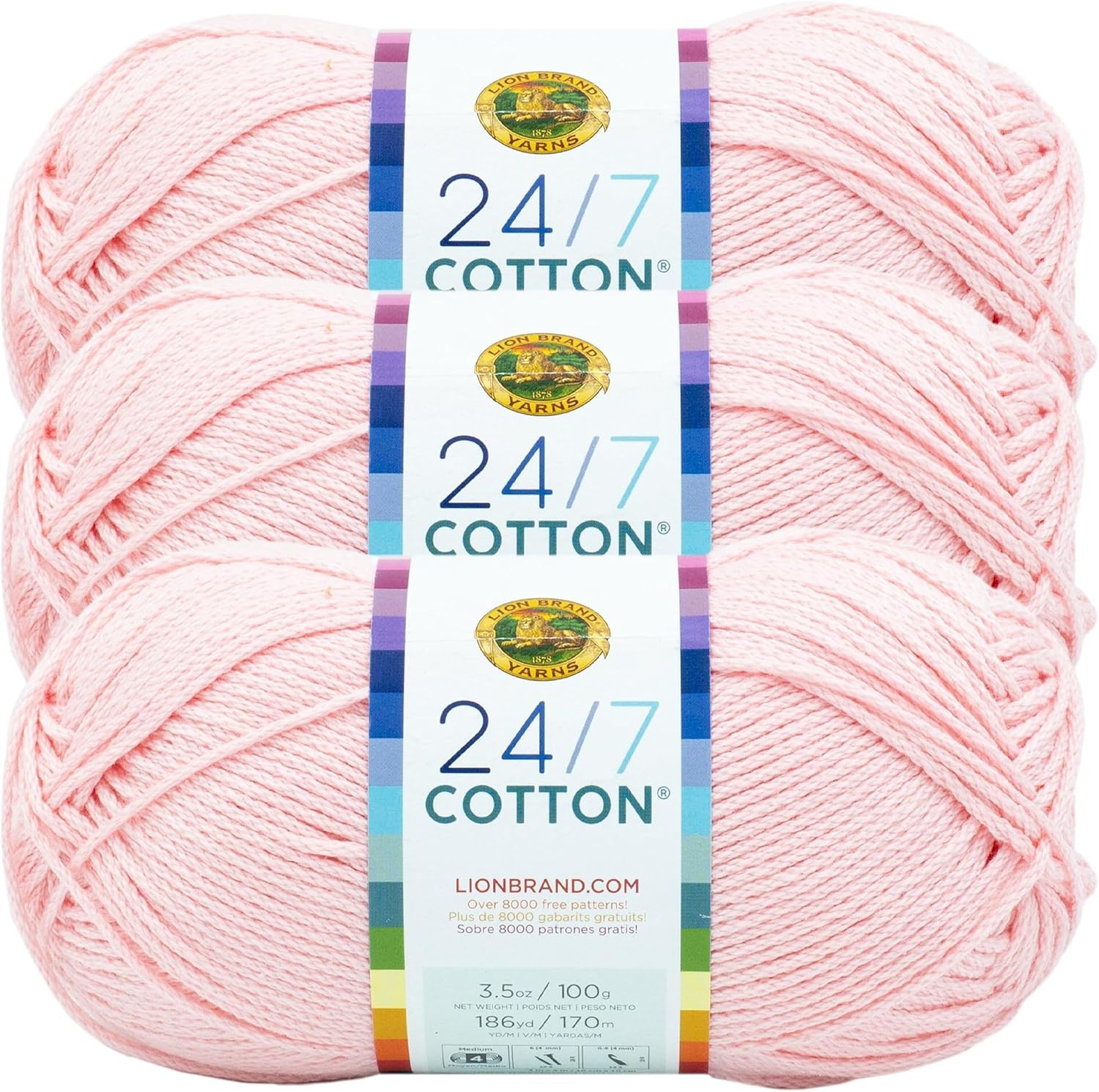 image:imageLion Brand Yarn 247 Cotton Mercerized Lightweight Yarn for Knitting Crochet and Crafts Tea Party 5 Pack Multicolor Pack of Natural Fiber for Breathable Tops Durable Bags and Dish ClothsPink Lemonade