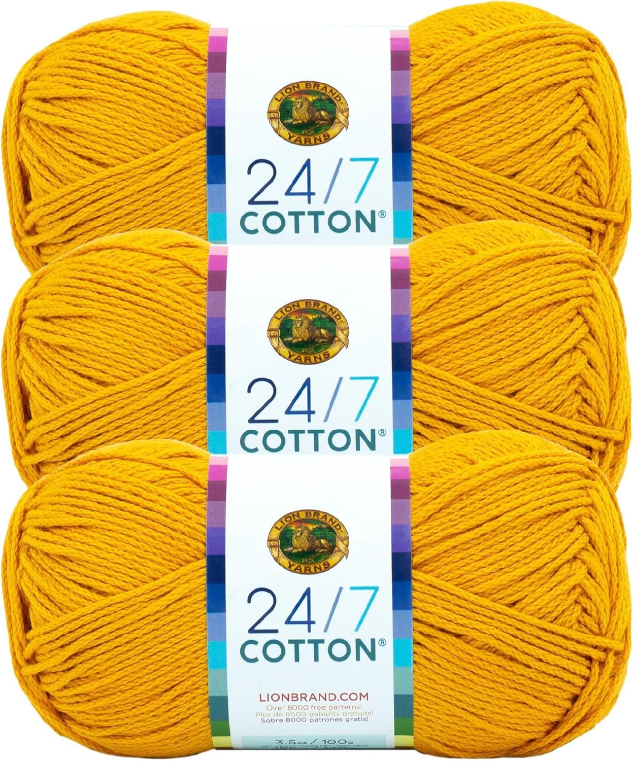 image:imageLion Brand Yarn 247 Cotton Mercerized Lightweight Yarn for Knitting Crochet and Crafts Tea Party 5 Pack Multicolor Pack of Natural Fiber for Breathable Tops Durable Bags and Dish ClothsGoldenrod
