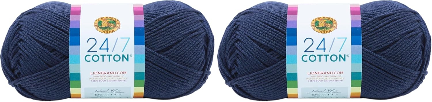 image:imageLion Brand Yarn 247 Cotton Mercerized Lightweight Yarn for Knitting Crochet and Crafts Tea Party 5 Pack Multicolor Pack of Natural Fiber for Breathable Tops Durable Bags and Dish ClothsNavy