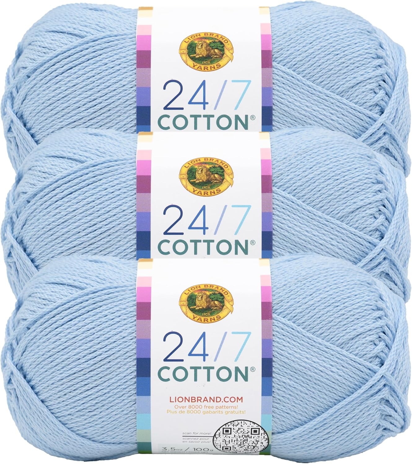 image:imageLion Brand Yarn 247 Cotton Mercerized Lightweight Yarn for Knitting Crochet and Crafts Tea Party 5 Pack Multicolor Pack of Natural Fiber for Breathable Tops Durable Bags and Dish ClothsChambray