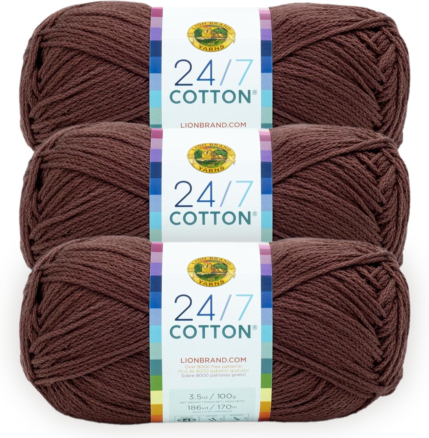 image:imageLion Brand Yarn 247 Cotton Mercerized Lightweight Yarn for Knitting Crochet and Crafts Tea Party 5 Pack Multicolor Pack of Natural Fiber for Breathable Tops Durable Bags and Dish ClothsCoffee Beans